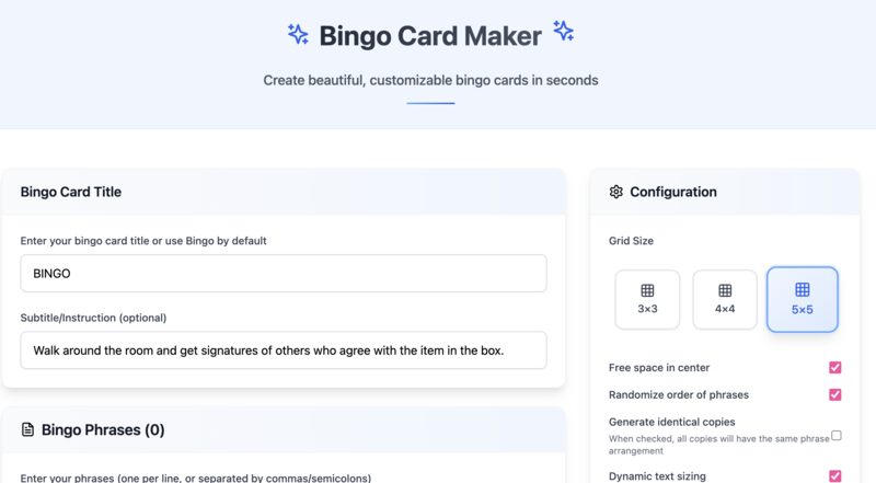Make Bingo Card preview
