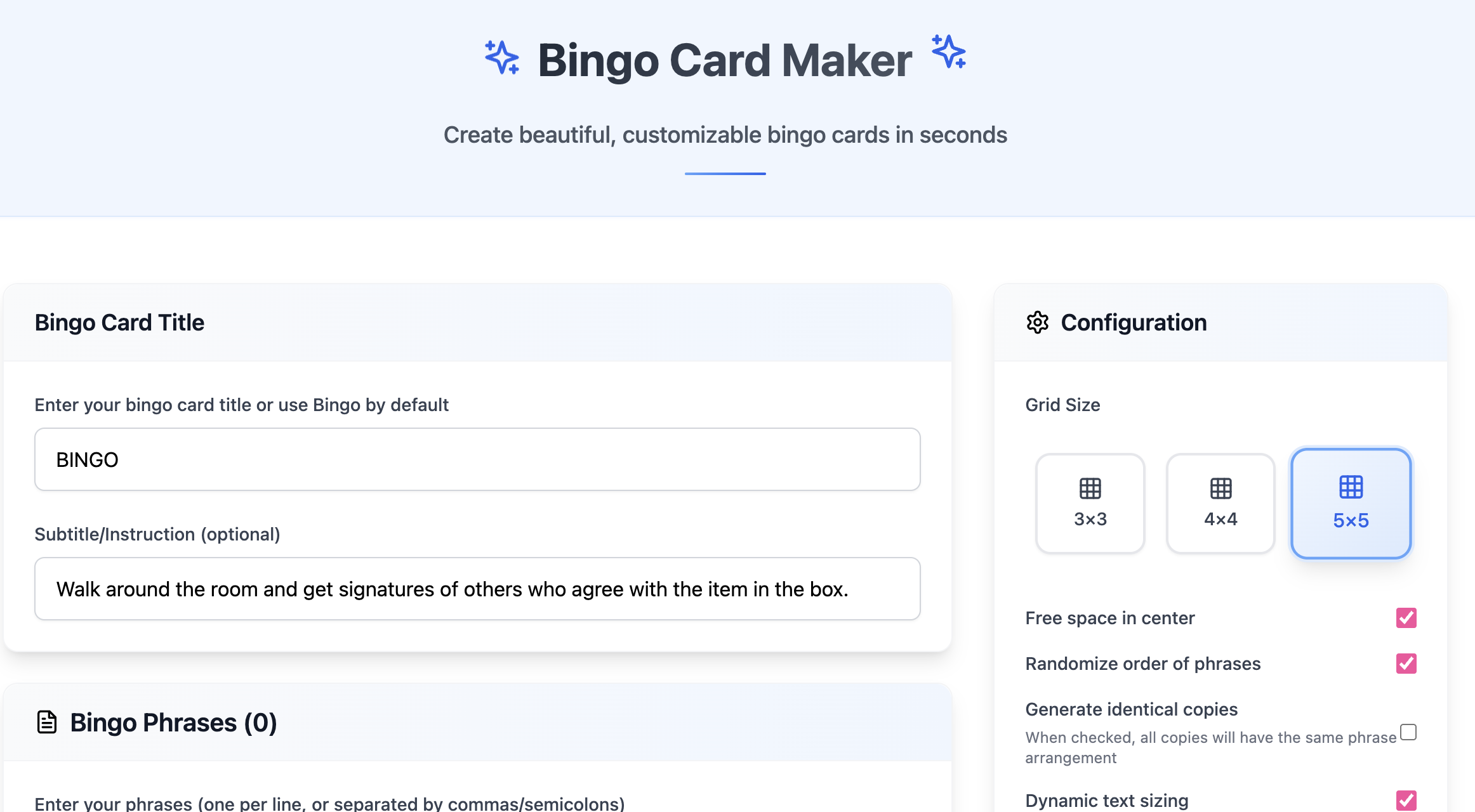 Make Bingo Card preview
